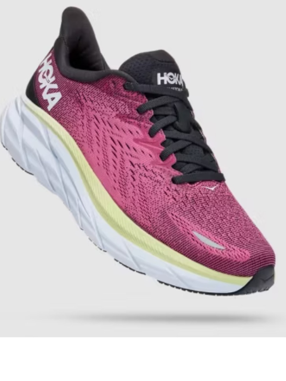 Hoka One One Women's Pink Running Shoe with Black and Yellow-Green Accent